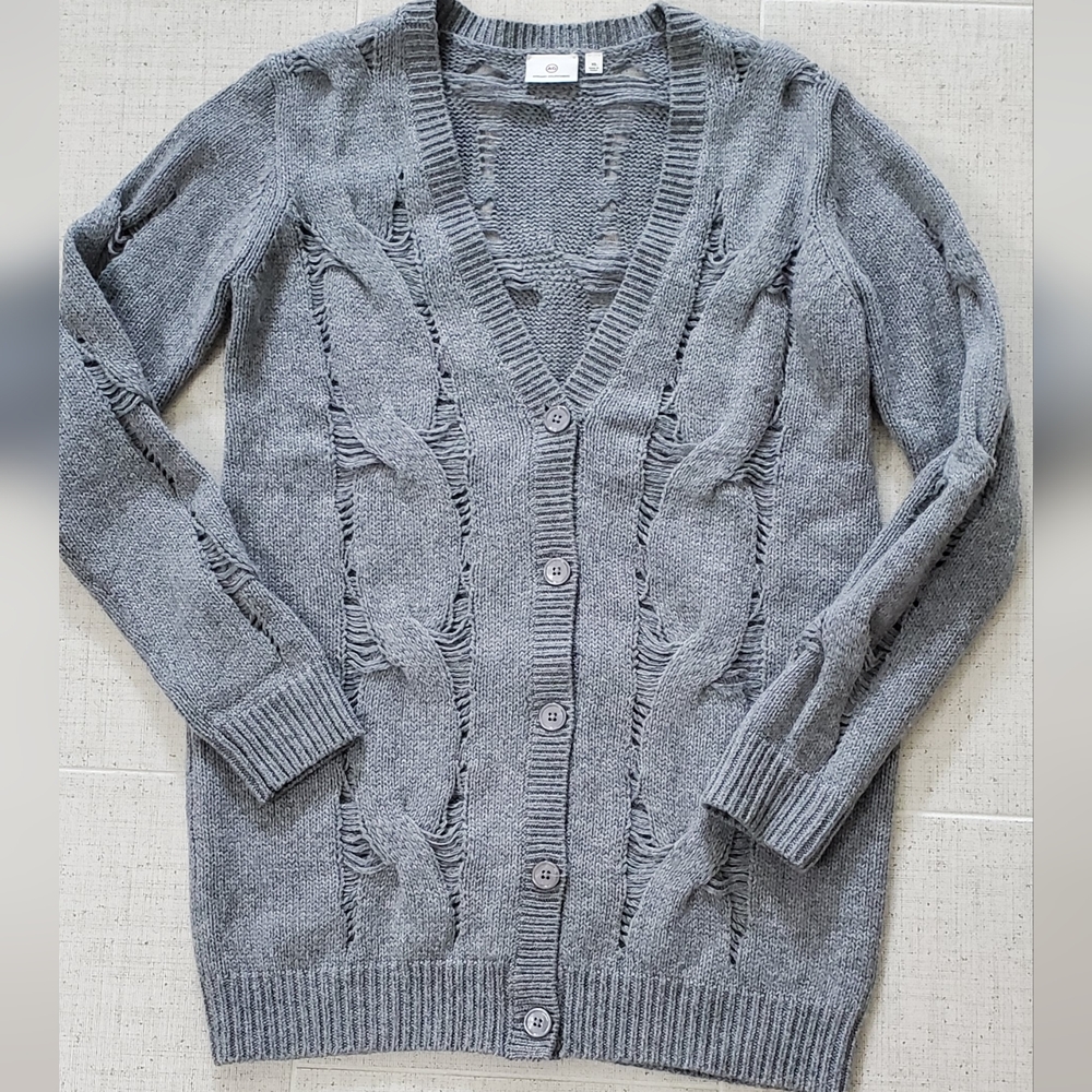 Ag Adriano Goldschmied Wool/Mohair Blend Distressed Sweater Cardigan,Gray,XS,